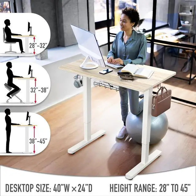 Alt view image 5 of 7 - SHW 40-Inch Electric Height Adjustable Standing Desk w/Drawer, Maple | w/ Memory Presets and Cable Management | Drawer with adjustable compartments | Hanging Hooks