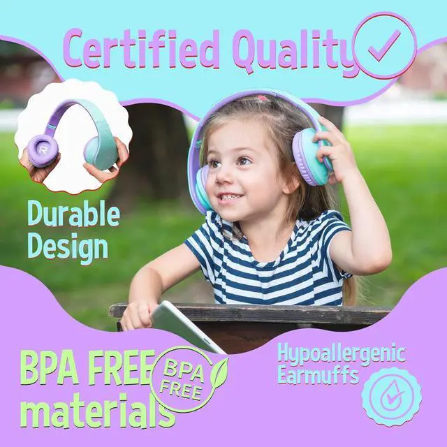 Alt view image 3 of 7 - PowerLocus Kids Headphones Over-Ear, Bluetooth Wireless Headphones for Kids,with Microphone, Safe 85DB Volume Limited, Foldable with Carry Case, Audio Cable, Micro SD mode for Online Classes,PC,Phones