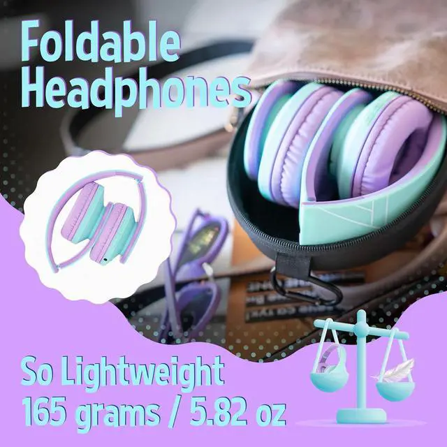 Alt view image 4 of 7 - PowerLocus Kids Headphones Over-Ear, Bluetooth Wireless Headphones for Kids,with Microphone, Safe 85DB Volume Limited, Foldable with Carry Case, Audio Cable, Micro SD mode for Online Classes,PC,Phones