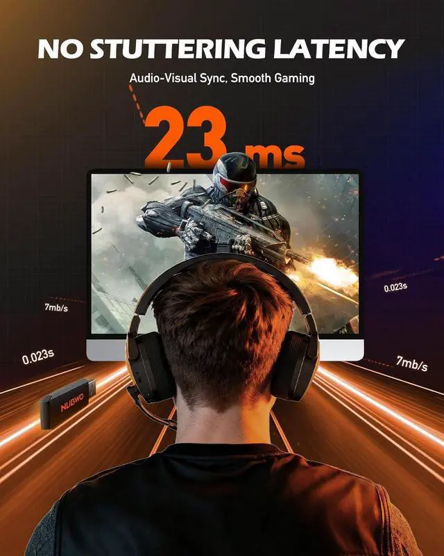 Alt view image 5 of 7 - NUBWO Wireless Gaming Headset with Mic for Ps5 Ps4 PC, Zero Interference, 100-Hour Battery All-Day Play, 23ms Sync for Fortnite & Call of Duty/FPS Gamers, Triple Mode All Devices Compatible - Orange