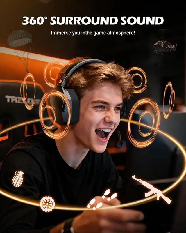 Alt view image 6 of 7 - NUBWO Wireless Gaming Headset with Mic for Ps5 Ps4 PC, Zero Interference, 100-Hour Battery All-Day Play, 23ms Sync for Fortnite & Call of Duty/FPS Gamers, Triple Mode All Devices Compatible - Orange