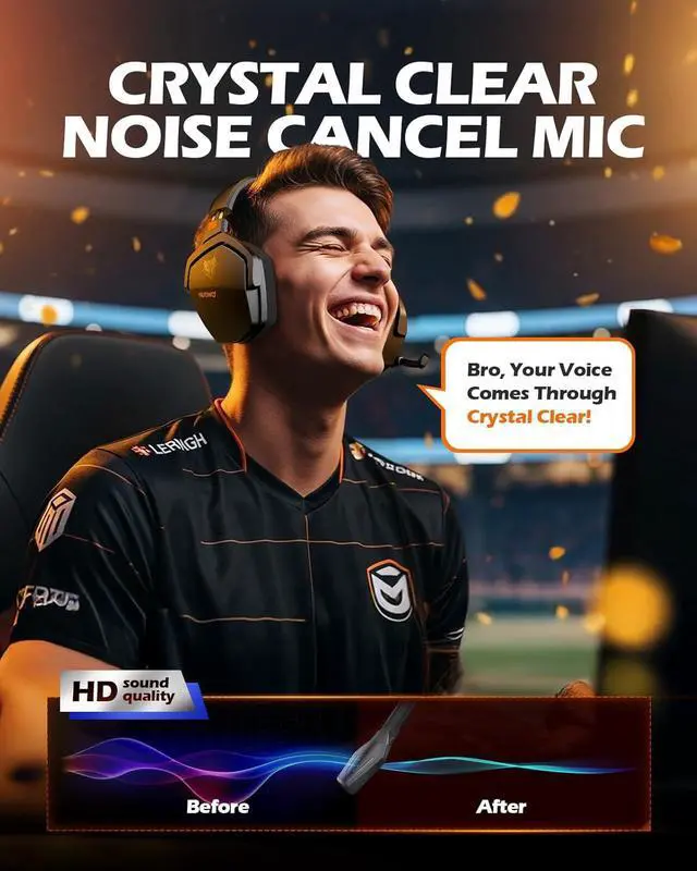 Alt view image 7 of 7 - NUBWO Wireless Gaming Headset with Mic for Ps5 Ps4 PC, Zero Interference, 100-Hour Battery All-Day Play, 23ms Sync for Fortnite & Call of Duty/FPS Gamers, Triple Mode All Devices Compatible - Orange