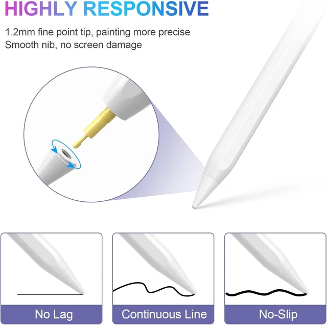Alt view image 4 of 7 - Stylus Pen for iPad Pro Air Mini 2018-2026 Palm Rejection Fast Charge