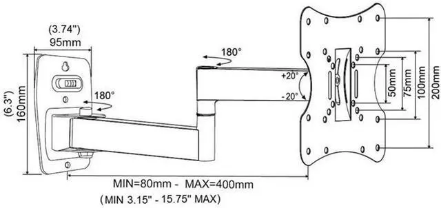 Alt view image 4 of 6 - INLAND ProHT Articulating TV Wall Mount Full Motion (05329) for TV Flat Panel Monitor 23'' to 42,Tilt 15°Swivel 90°,VESA up to 200x200,Cold-Rolled Steel Material, Max Load 55 Lbs, Black