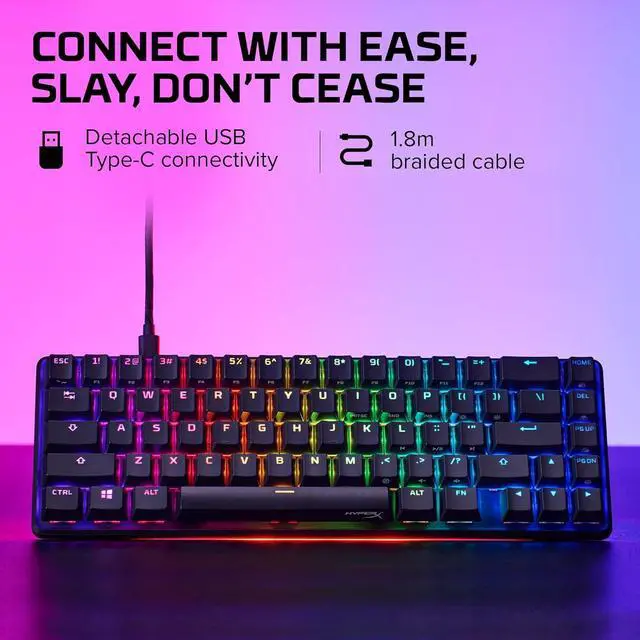 Alt view image 2 of 7 - HyperX Alloy Origins 65 - Mechanical Gaming Keyboard Compact 65% Form Factor - Linear Red Switch - Double Shot PBT Keycaps - RGB LED Backlit - NGENUITY Software Compatible,Black