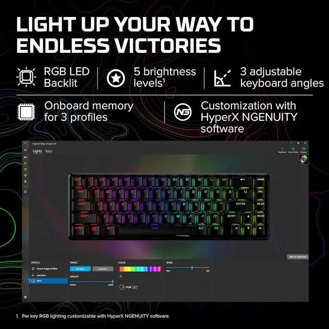 Alt view image 6 of 7 - HyperX Alloy Origins 65 - Mechanical Gaming Keyboard Compact 65% Form Factor - Linear Red Switch - Double Shot PBT Keycaps - RGB LED Backlit - NGENUITY Software Compatible,Black