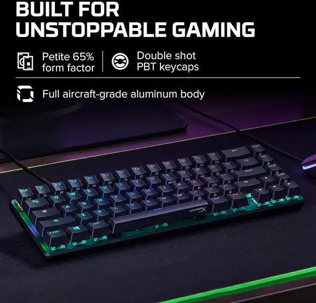 Alt view image 5 of 7 - HyperX Alloy Origins 65 - Mechanical Gaming Keyboard Compact 65% Form Factor - Tactile Aqua Switch - Double Shot PBT Keycaps - RGB LED Backlit - NGENUITY Software Compatible