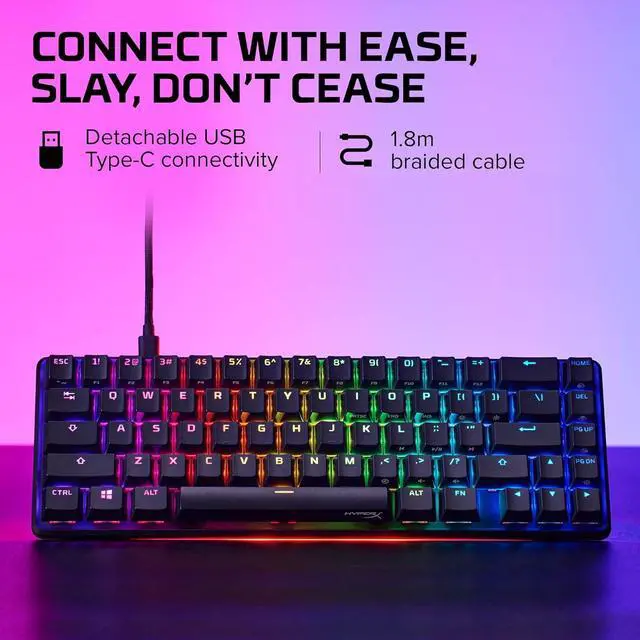 Alt view image 2 of 7 - HyperX Alloy Origins 65 - Mechanical Gaming Keyboard Compact 65% Form Factor - Tactile Aqua Switch - Double Shot PBT Keycaps - RGB LED Backlit - NGENUITY Software Compatible