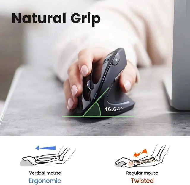 Alt view image 2 of 7 - Perixx PERIMICE-813B Bluetooth Vertical Mouse - Wireless 3-in-1 Multi-Device Technology - Travelling Carry Bag - Black - Right Handed