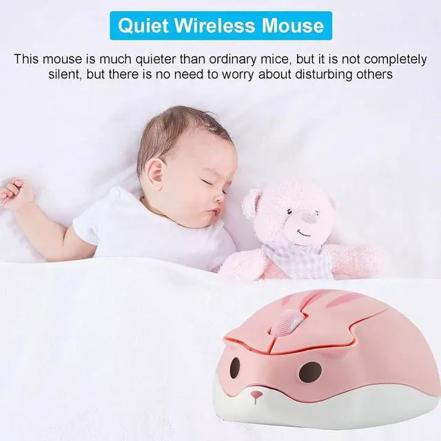 Alt view image 3 of 7 - CHUYI Cute Animal Hamster Shape Wireless Silent Mouse Cartoon Mini Portable Travel Mute 1200DPI Novelty Optical Unique Small Cordless Quiet Mice for Computer Laptop PC for Kids Gift (1 Pack-Pink)