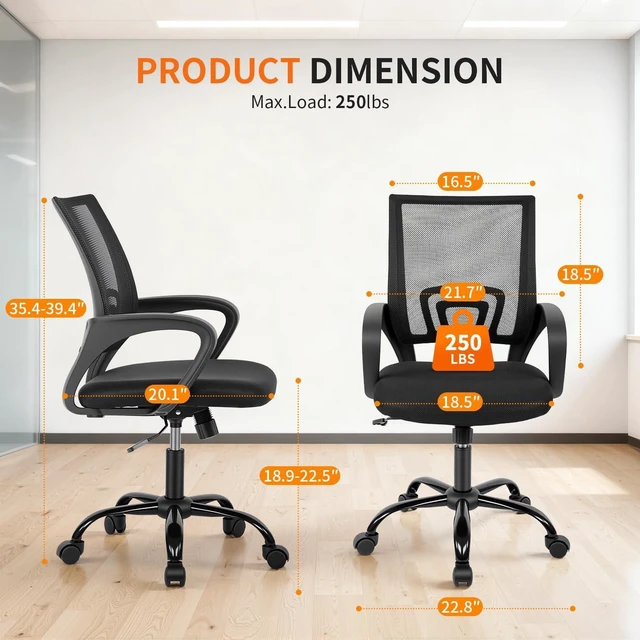 Alt view image 3 of 7 - BestOffice | Ergonomic Office Chair | Black | Pack of 1 | Mesh Desk Chair