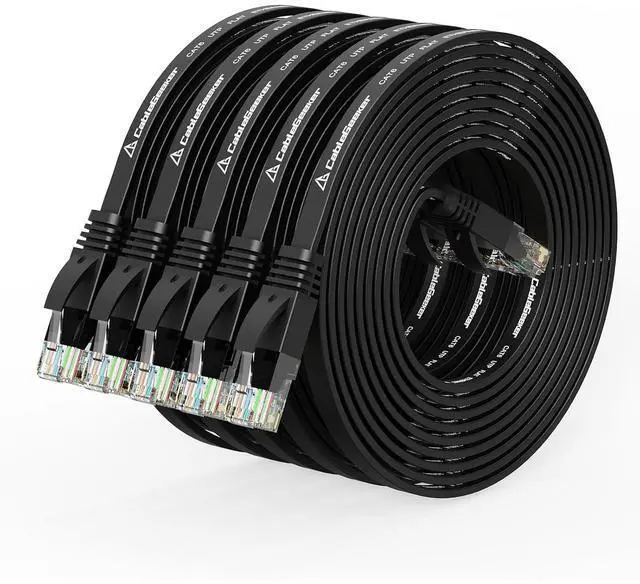 Main image of Cat 6 Ethernet Cable 10 ft (5 Pack) (at a Cat5e Price but Higher Bandwidth) Flat Internet Network Cables - Cat6 Ethernet Patch Cable Short - Black Computer Cable with Snagless RJ45 Connectors