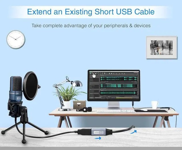 Alt view image 7 of 7 - BlueRigger USB 3.0 Extension Cable 10FT (5 Gbps USB Extender Cord) - Long USB Extension Cable for Webcam, VR Headset, Printer, Hard Drive, Keyboard, Mouse