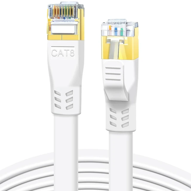 Main image of DDMALL CAT 8 Ethernet Cable 100ft, High Speed 40Gbps 2000MHz Flat CAT8 Patch Cord, Gigabit Internet Network LAN Cable with Gold Plated RJ45 for Gaming, Modem, Router, X Box, PC (100ft White)