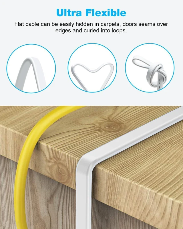 Alt view image 5 of 7 - DDMALL CAT 8 Ethernet Cable 100ft, High Speed 40Gbps 2000MHz Flat CAT8 Patch Cord, Gigabit Internet Network LAN Cable with Gold Plated RJ45 for Gaming, Modem, Router, X Box, PC (100ft White)