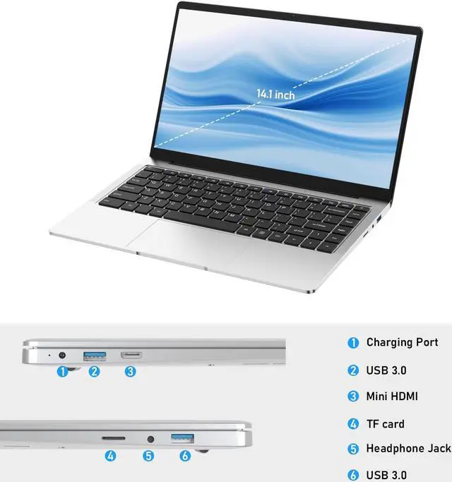 Alt view image 7 of 7 - KurieTim 14.1" Full HD 1920 * 1080p Laptop Computer, Intel Celeron Quad-Core J4125 Processor(up to 2.70 GHz), 8GB DDR4 RAM 512GB SSD, Intel UHD Graphics 600 Windows 11 Laptop for Work