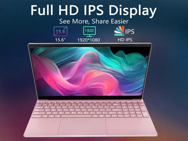 Alt view image 5 of 7 - KurieTim 15.6" Laptop, Windows 11 Laptop Computer,16GB DDR4 512GB SSD, Quad-Core N95 Processor(Up to 3.4GHz), 180°Open Angle, Support WiFi, USB3.0x2, Rose Gold