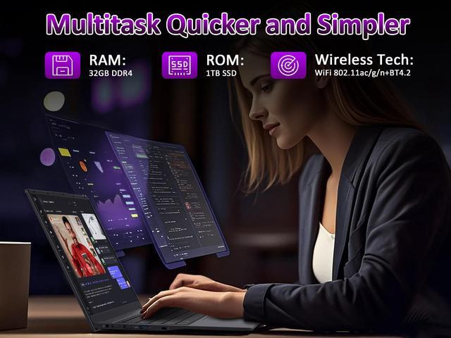 Alt view image 3 of 7 - KurieTim Laptop Computer with Intel N150 Quad-Core Processor(Up to 3.60 GHz), 32GB RAM 1TB SSD, 15.6" FHD IPS Display, Long Battery Life, Windows 11 Laptops for Business Student Light Gaming
