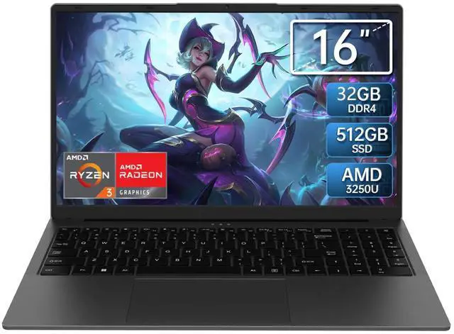Main image of KurieTim 16" Laptop, AMD Ryzen 3250U(2C/4T, Up to 3.5GHz) Business and Student Laptop, 32GB RAM, 512GB SSD, Windows 11 Pro Laptop Computer, Dual-Band 5G WiFi, Fingerprint Unlock, Backlit Keyboard