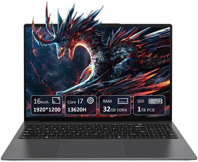 Main image of KurieTim 16" Gaming Laptop i7-13620H(10C/16T, 3.6-4.9GHz), 32GB RAM 1TB PCIe SSD Laptop Computer with Backlit KB, Fingerprint Unlock, Numeric Keypad