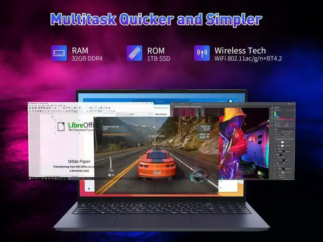 Alt view image 3 of 7 - KurieTim 16" Gaming Laptop i7-13620H(10C/16T, 3.6-4.9GHz), 32GB RAM 1TB PCIe SSD Laptop Computer with Backlit KB, Fingerprint Unlock, Numeric Keypad