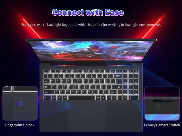 Alt view image 6 of 7 - KurieTim 16" Gaming Laptop i7-13620H(10C/16T, 3.6-4.9GHz), 32GB RAM 1TB PCIe SSD Laptop Computer with Backlit KB, Fingerprint Unlock, Numeric Keypad