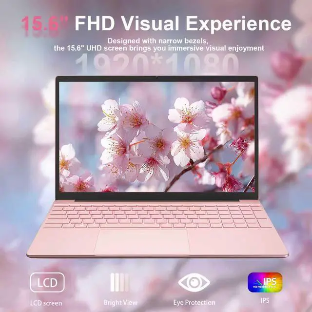Alt view image 6 of 7 - KurieTim 15.6" Laptop, Windows 11 Laptop Computer,16GB DDR4 512GB SSD, Quad-Core N95 Processor(Up to 3.4GHz), 180°Open Angle, Support WiFi, USB3.0x2, Rose Gold