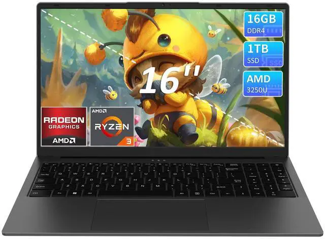 Main image of KurieTim Business and Student Laptop, 16" IPS 1920*1200 Display Screen, AMD Ryzen 3250U(2C/4T, Up to 3.5GHz) , 16GB RAM, 1TB SSD, Windows 11 Pro Laptop Computer, Fingerprint Unlock, Backlit Keyboard