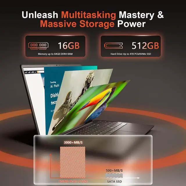 Alt view image 3 of 7 - KurieTim Gaming Laptop AMD Ryzen 7 5825U(2.0-4.5GHz), 15.6" FHD Display, 16GB DDR4 RAM 512GB SSD Laptop Computer with Backlit KB, Fingerprint Unlock, Webcam Switch