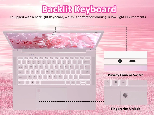 Alt view image 3 of 7 - KurieTim 8GB RAM Laptop Computer with 512GB PCIe SSD, Quad-Core Processor Up to 2.90GHz, 14.1" 2K Display, Backlit Keyboard, Fingerprint Recognition, Webcam, Win11 Pro Laptops for Students Business