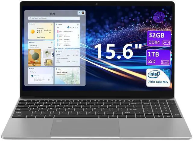 Main image of KurieTim Laptop Computer, 32GB DDR4 RAM, 1TB SSD, Intel N95 CPU(up to 3.4 GHz), Windows 11 Pro Business Laptops, 15.6" FHD IPS 1920 x 1080 Screen, Mini HDMI, USB3.0x2