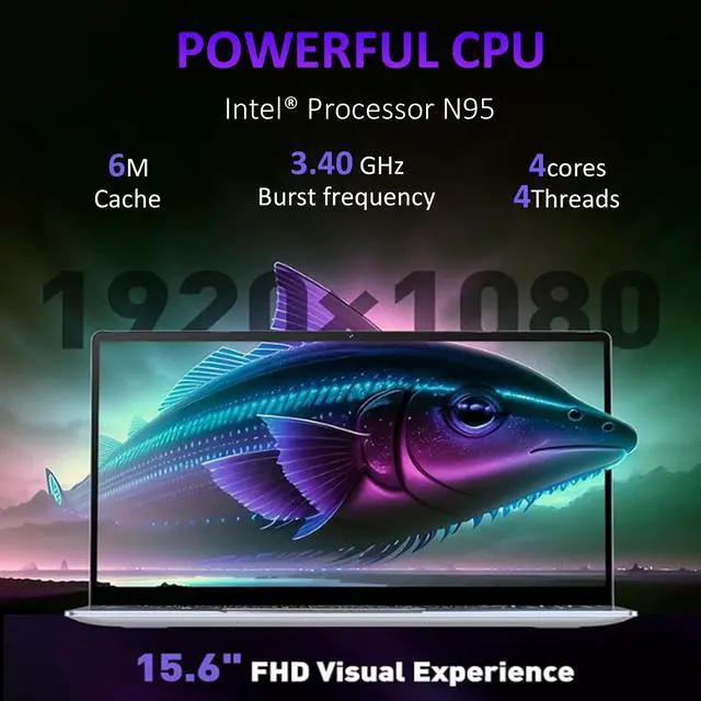 Alt view image 2 of 7 - KurieTim Laptop Computer, 32GB DDR4 RAM, 1TB SSD, Intel N95 CPU(up to 3.4 GHz), Windows 11 Pro Business Laptops, 15.6" FHD IPS 1920 x 1080 Screen, Mini HDMI, USB3.0x2