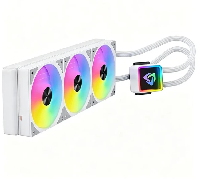 Main image of KurieTim 360mm AIO Cooler, CPU Liquid Cooling with 3x120mm ARGB PWM Fan 1800 RPM, 2700 RPM Pump, LCD Screen, Low Noise AIO Liquid CPU Cooler - Intel LGA 1700/1200 AMD AM5/AM4 - White