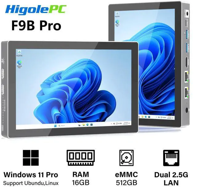 Alt view image 7 of 7 - Higole F9B Pro 7'' Mini PC Windows 11 Pro Intel Alder Lake N95 WiFi5 BT5.0 16GB LPDDR4 512GB eMMC 5000mAh Battery Dual 2.5G LAN Dual 4K Video Output Mini PC with Screen Mini Computer With Fan