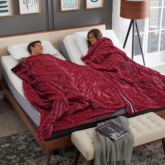 Alt view image 2 of 5 - Sumkea 2-in-1 Heated Blanket, Double Controller, Detachable to Two Blanket, Red Velvet