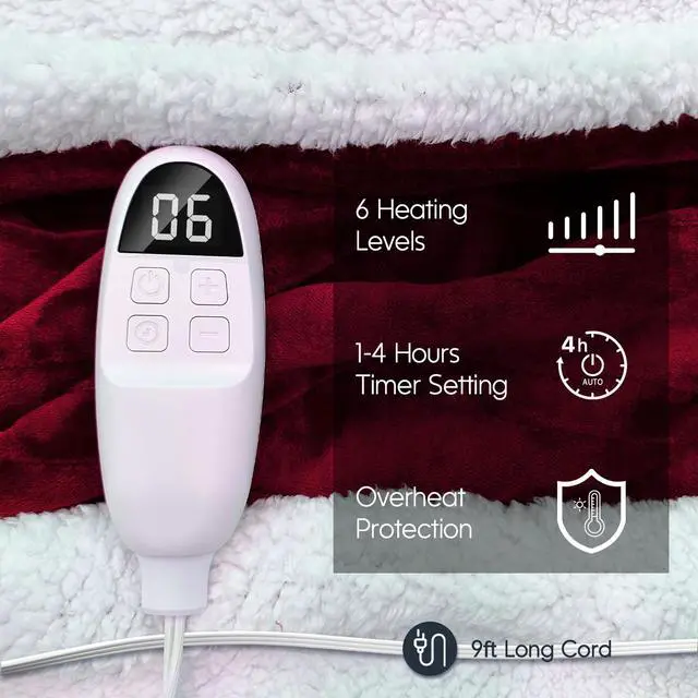 Alt view image 3 of 5 - Sumkea 2-in-1 Heated Blanket, Double Controller, Detachable to Two Blanket, Red Velvet