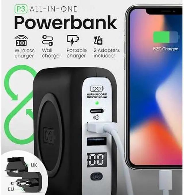 Alt view image 2 of 7 - InfinaCore Pandora Portable Power Bank Charger (P3) Global Wireless Charger usb type c wall charger, usb c battery pack power delivery, Fast Charge Phone Laptop Charger Travel with LED Display