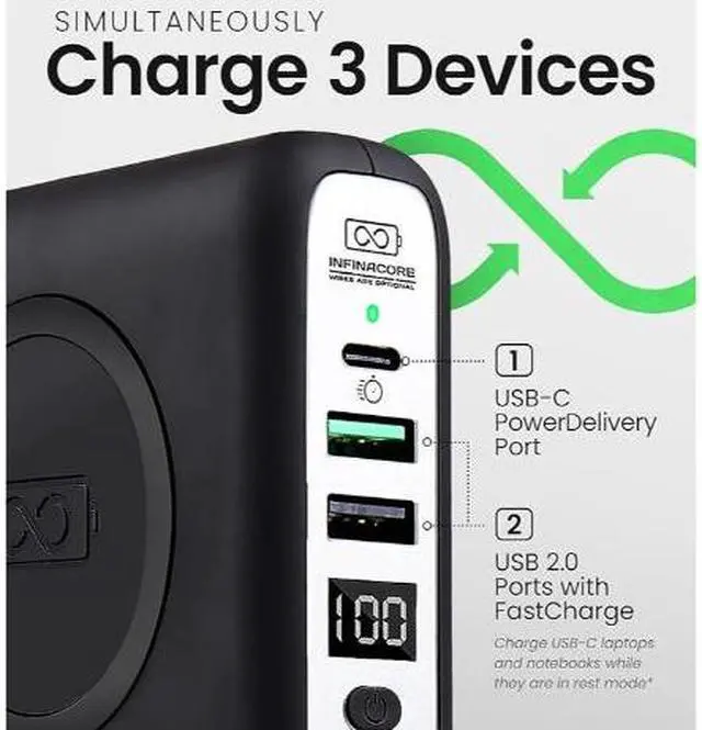 Alt view image 6 of 7 - InfinaCore Pandora Portable Power Bank Charger (P3) Global Wireless Charger usb type c wall charger, usb c battery pack power delivery, Fast Charge Phone Laptop Charger Travel with LED Display