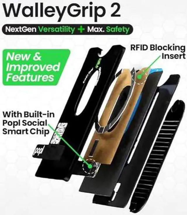 Alt view image 2 of 5 - WalleyGrip 2.0 All-In-One Magnetic Phone Wallet, Comfortable Finger Loop Grip & Kickstand (Popl NFC Chip) Detachable MagSafe RFID Card Holder Mount | Holds 3 Cards | Safe Hands-Free Payments Purple