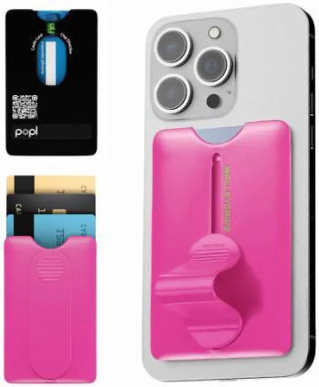 Main image of WalleyGrip 2.0 All-In-One Magnetic Phone Wallet, Comfortable Finger Loop Grip & Kickstand Detachable MagSafe RFID Card Holder Mount | Holds 3 Cards | Safe Hands-Free Payments Pink Shine