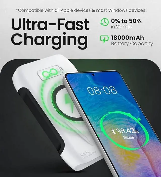 Alt view image 4 of 5 - InfinaCore Pandora Portable Power (P4) Global Wireless Charger USB-C Wall Charger Power Bank, USB Type C PowerDelivery External Battery Pack, Smartphone MacBook Laptop Travel Charger