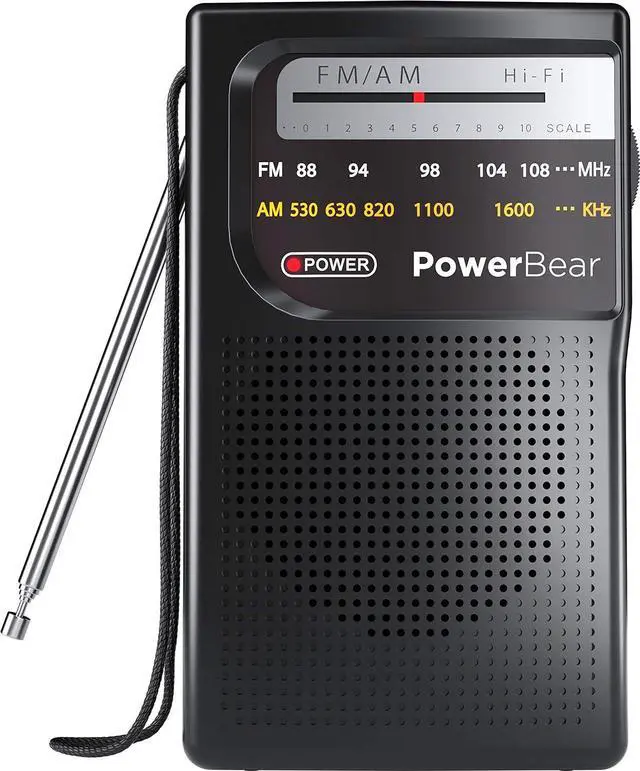 Main image of PowerBear Portable Radio | AM/FM, 2AA Battery Operated with Long Range Reception for Indoor, Outdoor & Emergency Use | Radio with Speaker & Headphone Jack (Black)