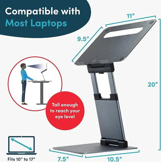 Alt view image 2 of 5 - Lifelong Ergonomic Laptop Stand For Desk, Adjustable Height Up To 20", Laptop Riser Portable Computer, Laptop Stands, Fits All MacBook, Laptops 10 15 17 Inches, Pulpit Laptop Holder Desk Stand Silver