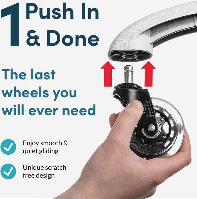 Alt view image 5 of 6 - Lifelong Office Chair Wheels Replacement Rubber Chair Casters for Hardwood Floors and Carpet, Set of 5, Heavy Duty Casters for Chairs to Replace Office Chair Mats - Fits 98% Black Black and Clear