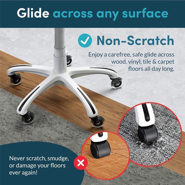 Alt view image 6 of 6 - Lifelong Office Chair Wheels Replacement Rubber Chair Casters for Hardwood Floors and Carpet, Set of 5, Heavy Duty Casters for Chairs to Replace Office Chair Mats - Fits 98% Black Black and Clear