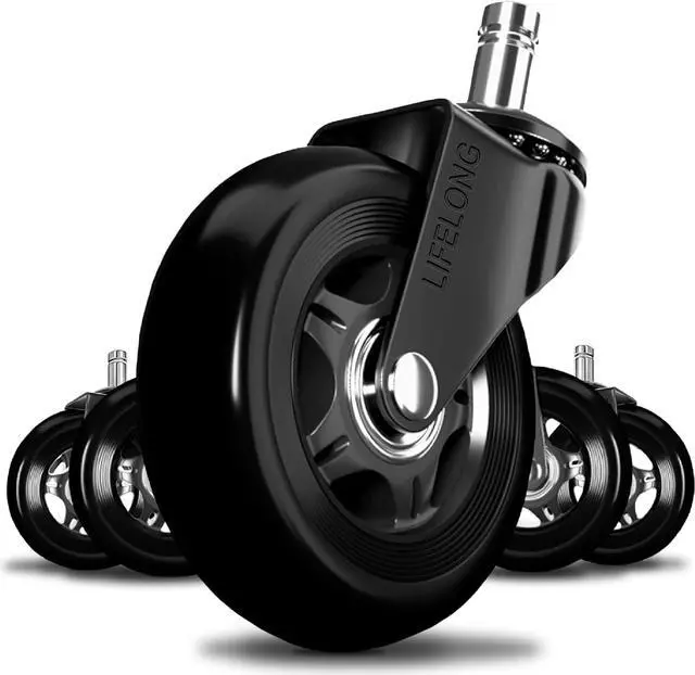 Main image of Lifelong Office Chair Wheels Replacement Rubber Chair Casters for Hardwood Floors and Carpet, Set of 5, Heavy Duty Casters for Chairs to Replace Office Chair Mats - Fits 98% Black