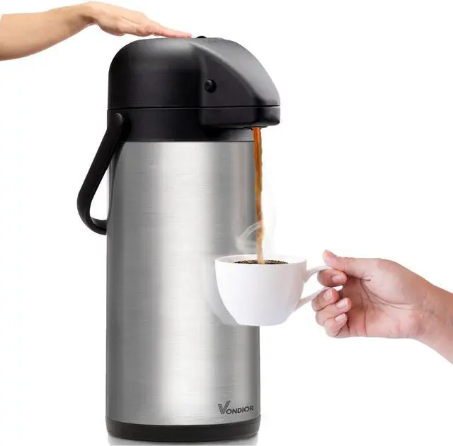 Alt view image 2 of 7 - Vondior Airpot Coffee Dispenser with Pump - Insulated Stainless Steel 102 Oz Coffee Carafe - Thermal Beverage Dispenser - Thermos Urn for Hot/Cold Water, Party Chocolate Drinks