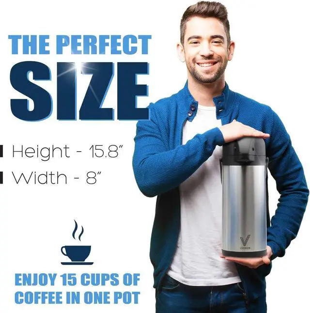 Alt view image 4 of 7 - Vondior Airpot Coffee Dispenser with Pump - Insulated Stainless Steel 102 Oz Coffee Carafe - Thermal Beverage Dispenser - Thermos Urn for Hot/Cold Water, Party Chocolate Drinks