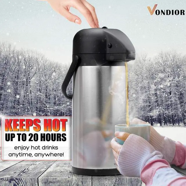 Alt view image 3 of 7 - Vondior Airpot Coffee Dispenser with Pump - Insulated Stainless Steel 102 Oz Coffee Carafe - Thermal Beverage Dispenser - Thermos Urn for Hot/Cold Water, Party Chocolate Drinks