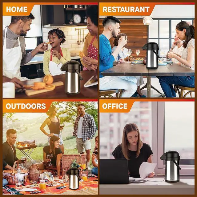 Alt view image 5 of 6 - Vondior Airpot Coffee Dispenser with Pump - Insulated Stainless Steel 64Oz Coffee Carafe - Thermal Beverage Dispenser - Thermos Urn for Hot/Cold Water, Party Chocolate Drinks 1.9